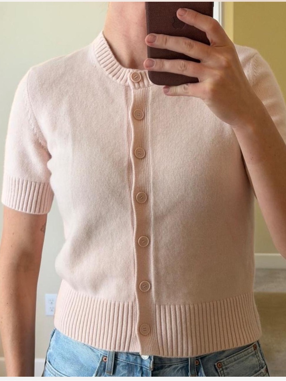 COS Pale Pink Short-Sleeve Button Cardigan